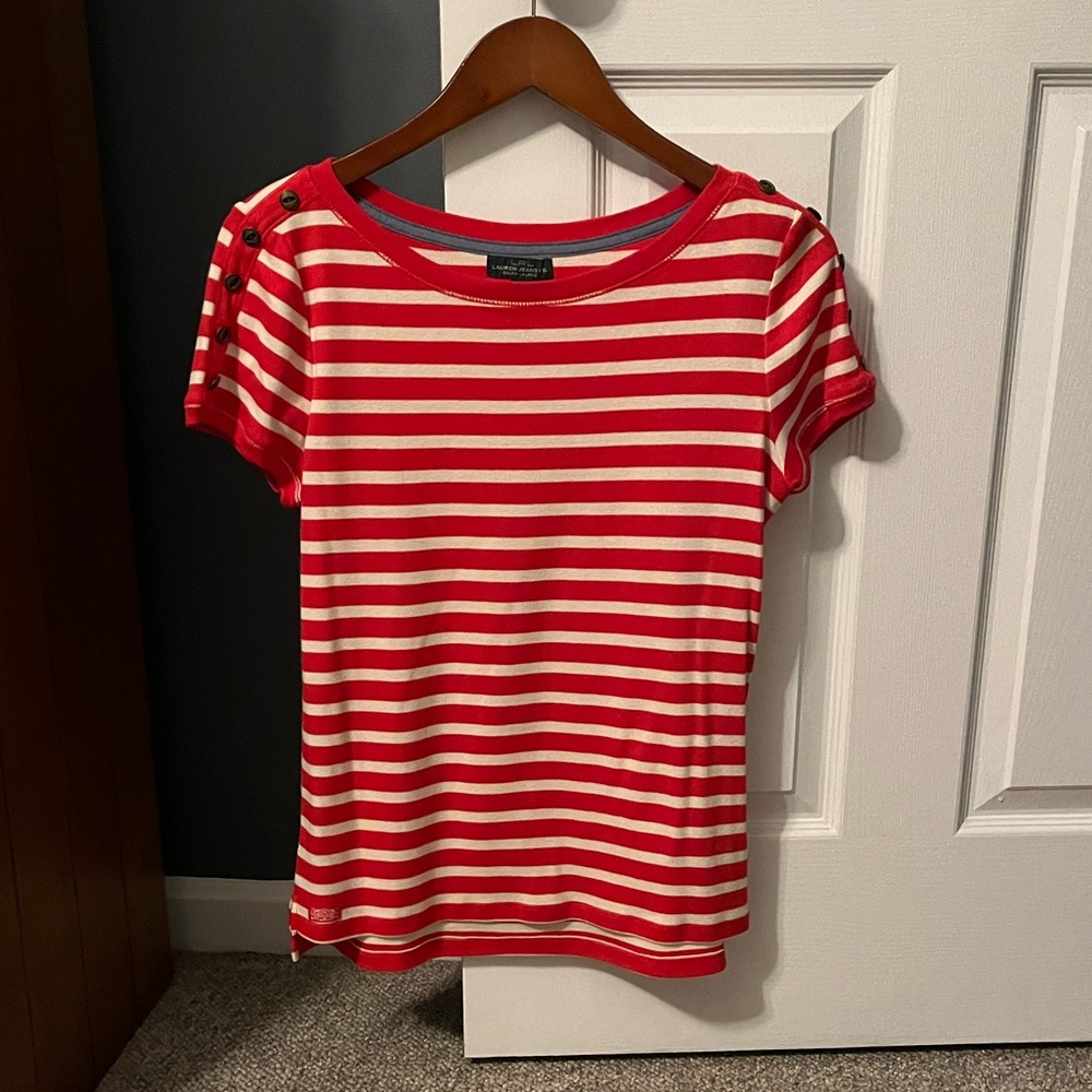 Ralph Lauren all cotton red and white stripe top size large perfect condition